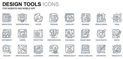 icônes de ligne d'outils de conception de jeu simples pour le site Web et les applications mobiles. contient des icônes telles que la création, le développement, la précision, la vision, l'esquisse. icône de ligne de couleur conceptuelle. pack de pictogrammes vectoriels. vecteur