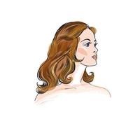 visage de jeune femme. portrait féminin. profil de dame avec de beaux cheveux longs. symbole de salon de beauté vecteur