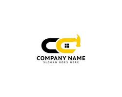 lettre initiale cc hammer logo design pour la construction, la fabrication et la réparation vecteur