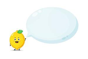 personnage de citron mignon avec discours de bulle vecteur