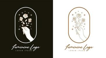 conception de modèle de logo floral main féminine vecteur