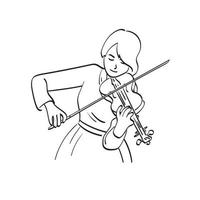 dessin au trait demi-longueur femme jouant du violon illustration vecteur dessiné à la main isolé sur fond blanc