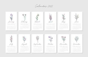 beau modèle de calendrier avec des collections florales vecteur