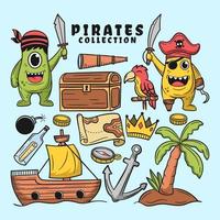ensemble de monstres mignons, illustration vectorielle de collection de pirates vecteur
