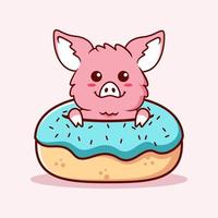 illustration mignonne de cochon et de beignets. style de dessin animé plat animal