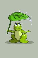grenouille de dessin animé mignon avec illustration de conception de personnage de pluie vecteur