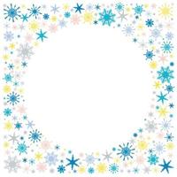 cadre d'hiver décoratif avec flocons de neige multicolores dessinés à la main avec dégradé avec cercle vide, neige, tourbillon, blizzard, éléments de conception. décor de noël vecteur