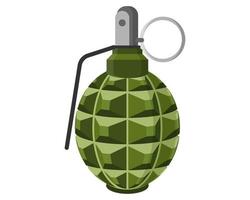 Grenade à main en métal vert militaire non explosée à combat unique avec goupille. concept de terrorisme et de guerre. vecteur