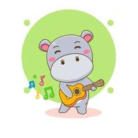 personnage de dessin animé mignon hippopotame jouant de la guitare vecteur