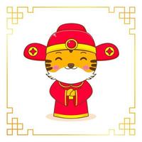 tigre mignon dans le personnage de dessin animé de costume de dieu de la richesse. célébration du nouvel an chinois. vecteur