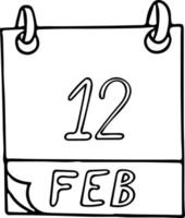 calendrier dessiné à la main dans un style doodle. 12 février. darwin day, international des agences matrimoniales, anniversaire de lincolns, date. icône, élément autocollant pour la conception. planification, vacances d'affaires vecteur