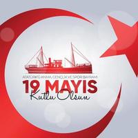 19 mayis ataturk'u anma, genclik ve spor bayrami. 19 mai commémoration d'ataturk, journée de la jeunesse et des sports. vecteur