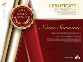 modèle de certificat de diplôme couleur rouge et or avec image vectorielle de luxe et de style moderne vecteur