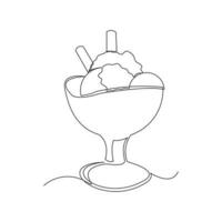 dessin en ligne continu d'une tasse de crème glacée fraîche délicieuse et fraîche. dessin au trait unique de dessert à la crème glacée sucrée. illustration vectorielle vecteur