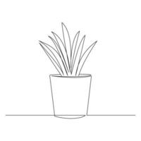 dessin en ligne continu de plante d'intérieur décorative en pot. art d'une seule ligne d'appareils électroménagers nature. illustration vectorielle vecteur