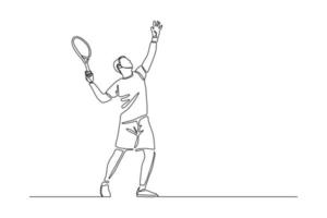 dessin en ligne continu d'un homme jouant au tournoi de tennis. art d'une seule ligne de sport et de mode de vie sain. illustration vectorielle vecteur