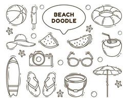 coloriage d'illustration de doodle de dessin animé de plage dessiné à la main vecteur