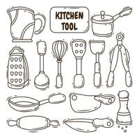 collection d'outils de cuisine dessinés à la main dessin animé style doodle vecteur