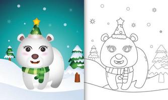 livre de coloriage avec une jolie collection de personnages de noël ours polaire avec un bonnet et une écharpe vecteur