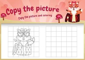 copiez l'image du jeu pour enfants et de la page de coloriage avec un renard mignon en utilisant le costume de la saint-valentin vecteur