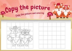 copiez l'image du jeu pour enfants et de la page de coloriage avec un renard mignon en utilisant le costume de la saint-valentin vecteur