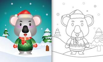 livre de coloriage avec un joli koala personnages de noël avec un bonnet de noel, une veste et une écharpe vecteur