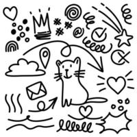 éléments de doodle ensemble dessinés à la main pour la conception de concept. illustration vectorielle. vecteur