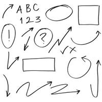 jeu d'icônes de flèche dessiné à la main isolé sur fond blanc. illustration vectorielle de griffonnage. vecteur