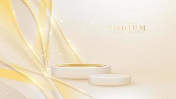 podium crème réaliste avec une élégante décoration de courbe dorée et un effet de lumière scintillante. vecteur