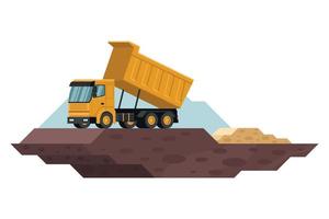 camion à benne basculante déversant des déchets de travaux de construction et d'exploitation minière avec de la machinerie lourde 3d vecteur