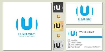 modèle premium de logo de musique lettre u avec carte de visite élégante vecteur eps 10