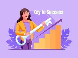 femme d'affaires montrant une clé dans sa main le concept est la clé du succès vecteur
