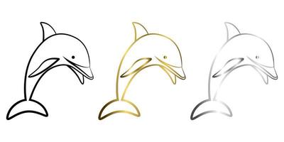 trois couleurs noir or et argent dessin au trait illustration vectorielle d'un dauphin vecteur