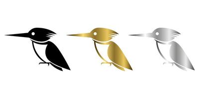 trois couleurs noir or et argent dessin au trait illustration vectorielle sur fond blanc d'un oiseau martin-pêcheur adapté à la création d'un logo vecteur