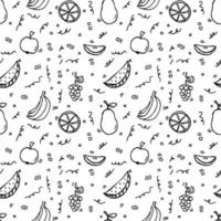 modèle vectoriel de fruits sans soudure. vecteur de griffonnage avec motif de fruits sur fond blanc. motif de fruits vintage, fond d'éléments sucrés pour votre projet, menu, boutique de café.