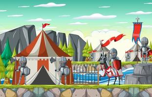 scène médiévale en plein air avec des chevaliers en armure vecteur