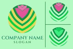 vecteur de concept de conception de logo nature. le vert signifie des feuilles et une fleur de lotus représente des fleurs, le cercle doré au dos signifie quelque chose de très précieux. passer au vert pour sauver notre terre et une vie saine.