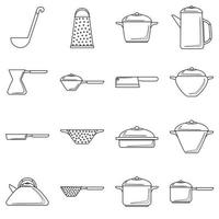 ensemble d'icônes de vaisselle, style de contour vecteur