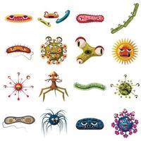 ensemble d'icônes de visages de bactéries virales, style dessin animé vecteur