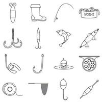ensemble d'icônes d'outils de pêche, style de contour vecteur