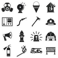 ensemble d'icônes d'outils de pompier, style simple vecteur