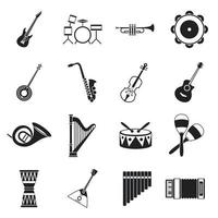 jeu d'icônes d'instruments de musique, style simple vecteur