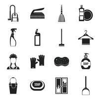 ensemble d'icônes de nettoyage de maison, style simple vecteur