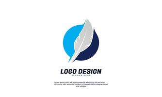 impressionnant logo de conception multicolore d'entreprise de cercle de plumes avec un design plat vecteur