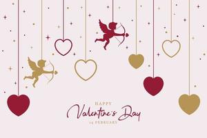 fond de saint valentin de style art papier avec illustration cupidon et coeur vecteur