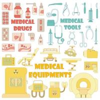 ensemble d'icônes d'équipement d'outils médicaux, style cartoon vecteur