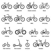 jeu d'icônes de types de vélo, style simple vecteur