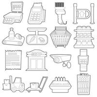 ensemble d'icônes d'articles de supermarché, style de dessin animé de contour vecteur
