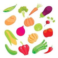 jeu d'icônes de légumes, style dessin animé vecteur