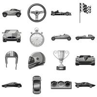 jeu d'icônes de course automobile, style monochrome gris vecteur
